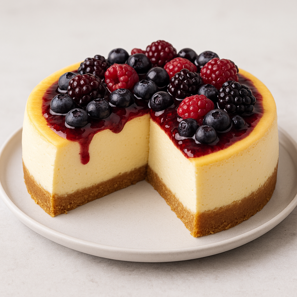 Cheesecake Tradicional com Calda de Frutas Vermelhas